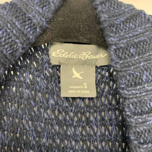 EDDIE BAUER Navy Blue Knit Button Front 3/4 Sleeve Sweater Cardigan Small - Picture 4 of 5
